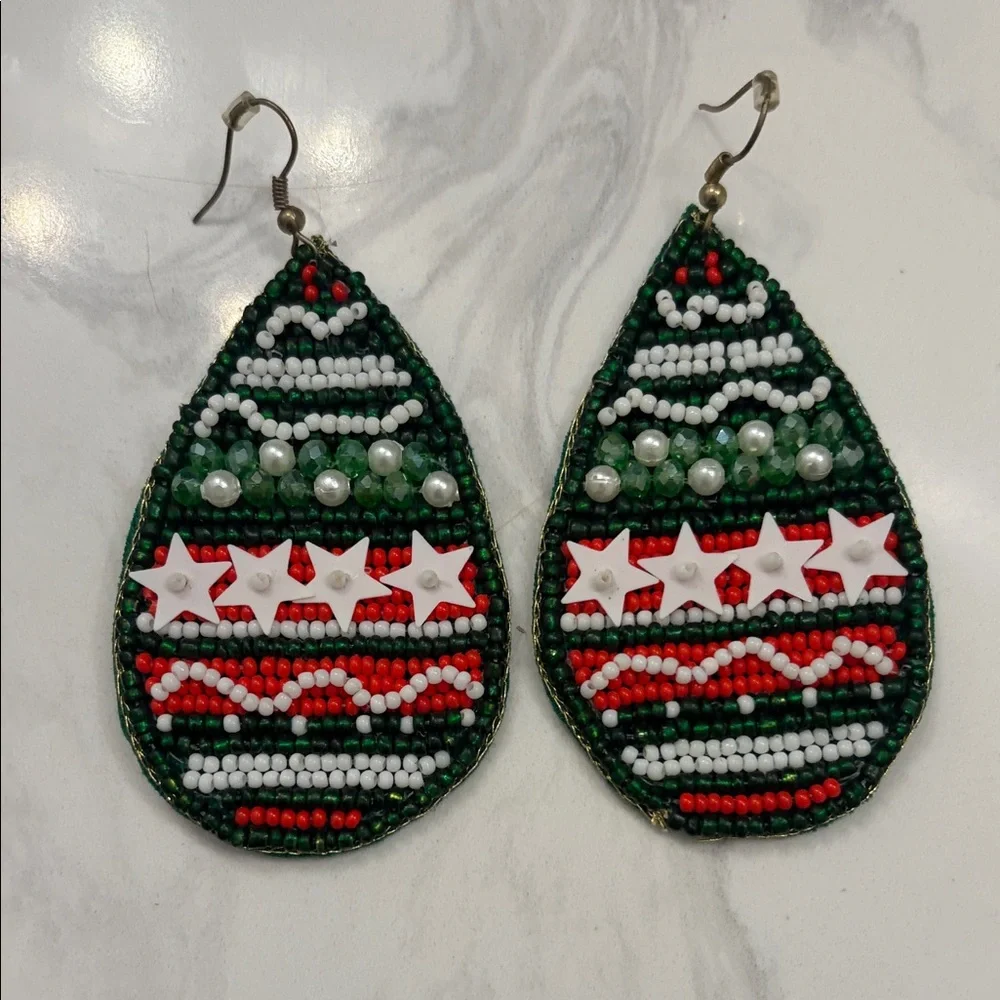 Festive Christmas Beaded Teardrop Earrings - Picture 1 of 1
